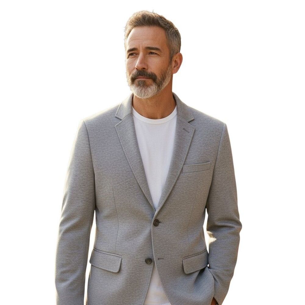 Angelo Litrico Mens 40R Gray Knit Blazer Sport Coat Business Casual Tailored